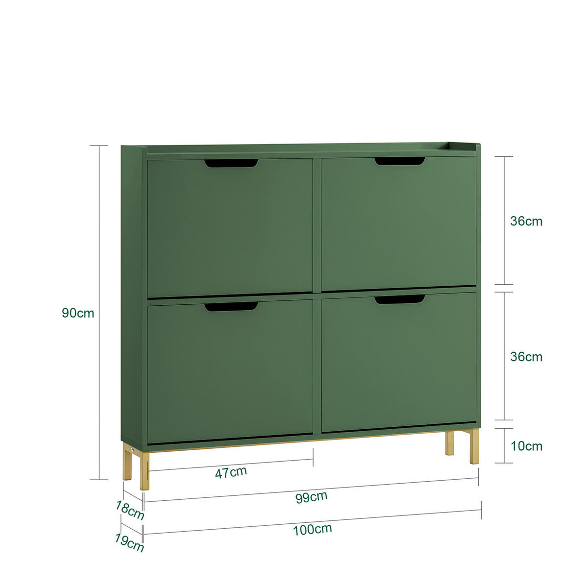 SCHUHSCHRANK Dunkelgrün - Dunkelgrün, Holzwerkstoff/Metall (100/90/19cm) - SoBuy