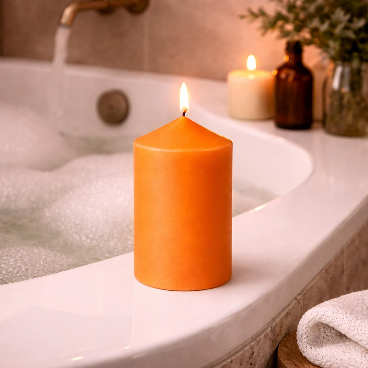 STUMPENKERZEN (6er Pack) Ø6cm x 10cm - Ocker - Dunkelorange, Naturmaterialien (10cm) - HS Candle