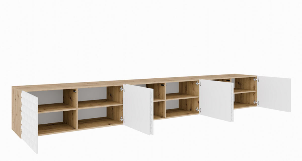 TV-SCHRANK Weiß ALI Geschlossen Mit Dekorativen Fronten 300 cm - Weiß, Holzwerkstoff (300/41/40cm) - Sepro Meble
