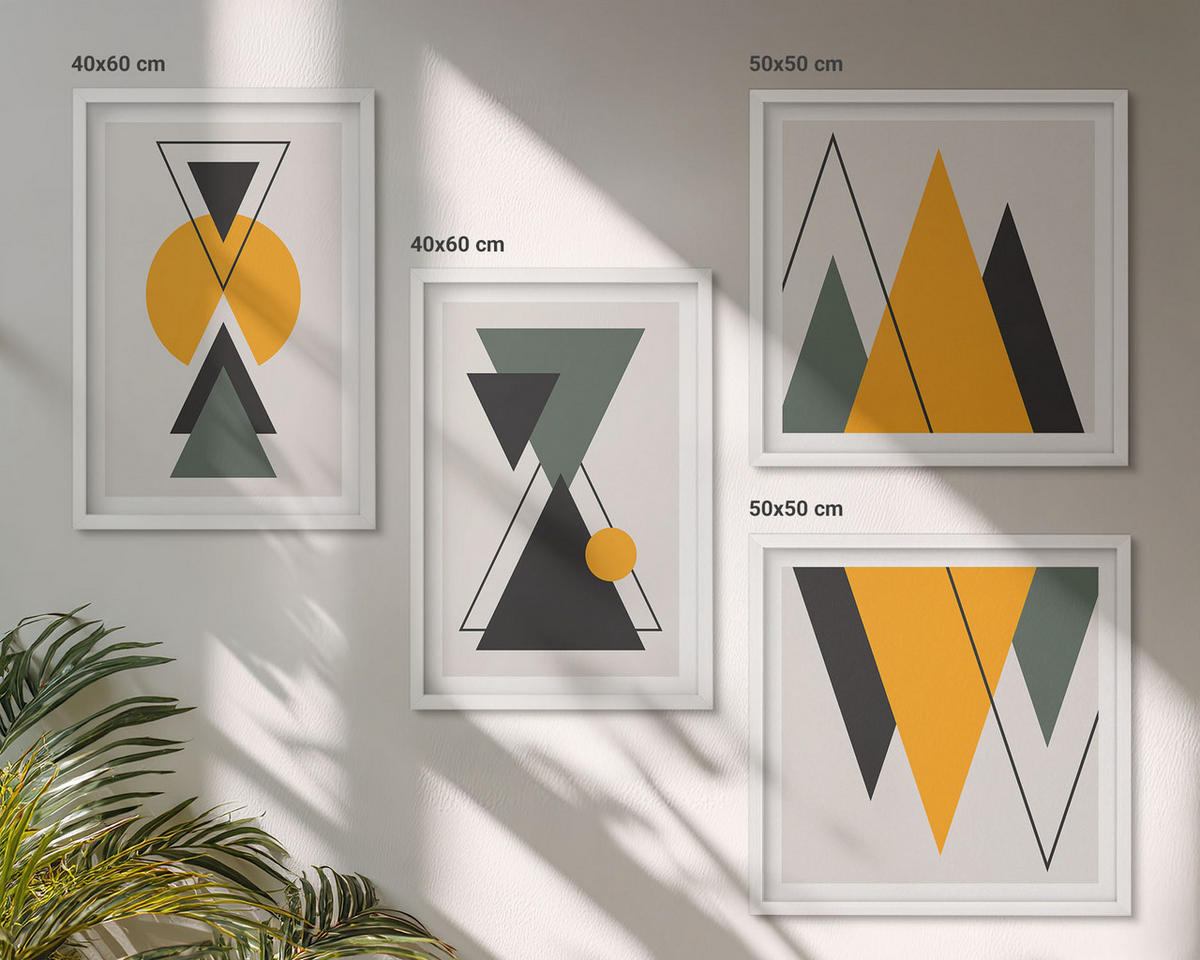 BILDER SET 4er Set - 50x50 cm & 40x60 cm Weißer Rahmen - Abstrakte geometrische Formen - Weiß, Kunststoff (50/50cm) - TULUP