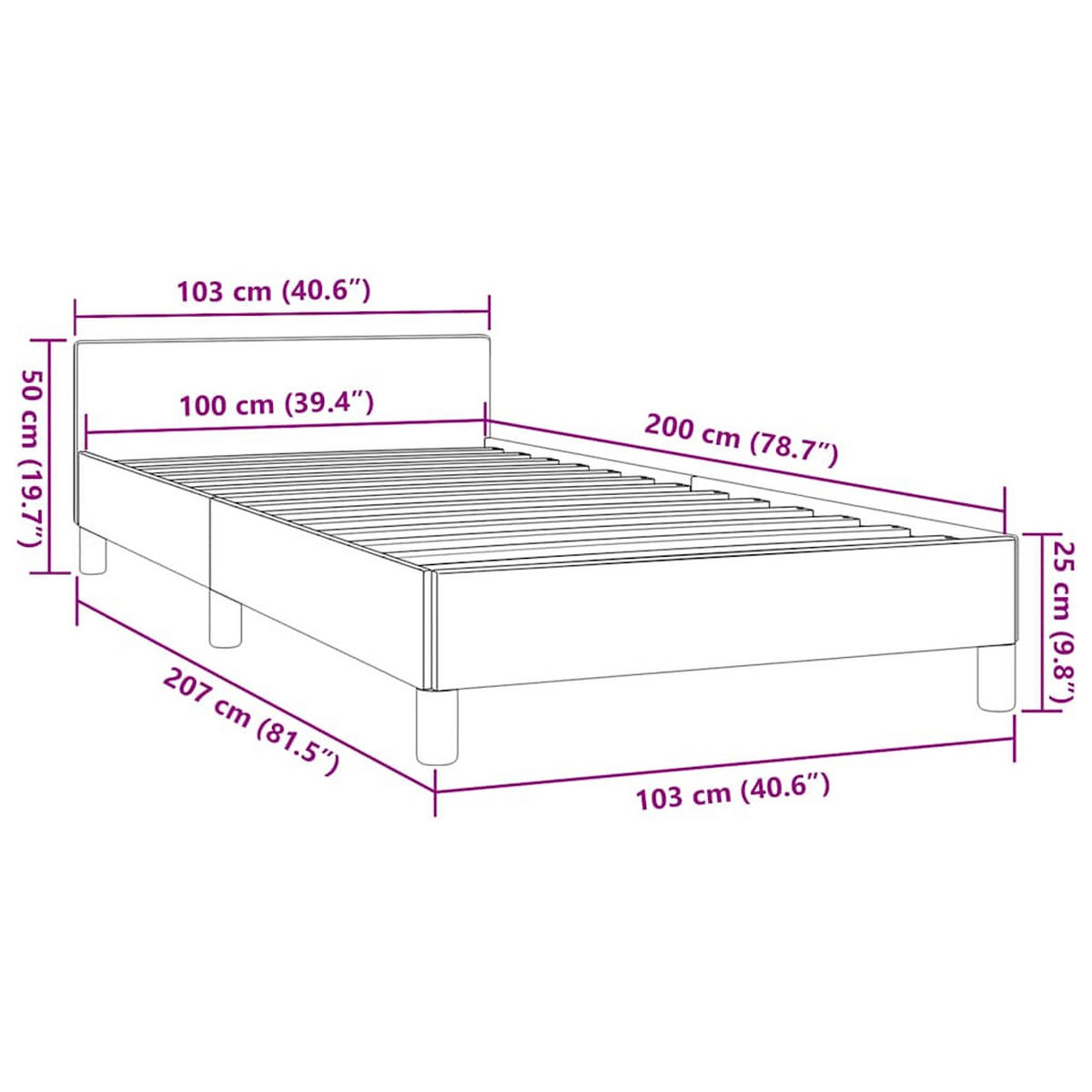BETTGESTELL Ohne Matratze Dunkelgrau 100/200 Cm Stoff - Grau, Textil (100/200cm) - vidaXL