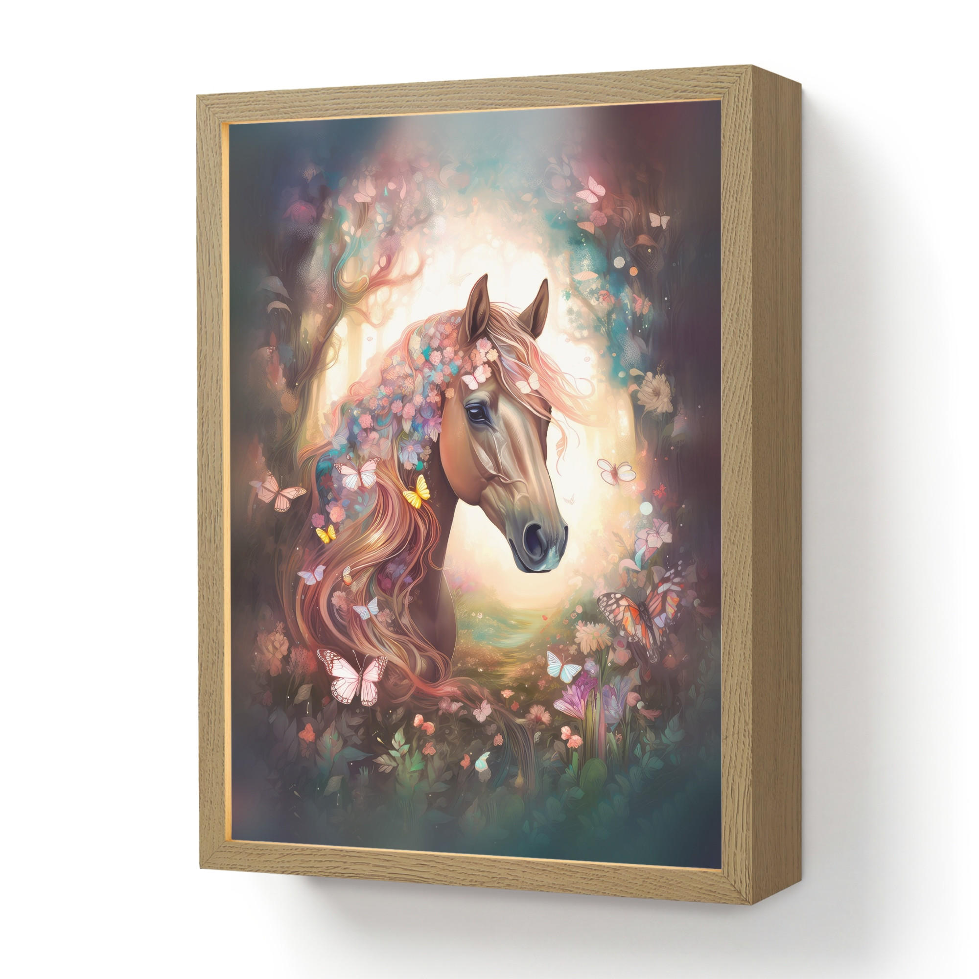OnlyWow NÁSTĚNNÁ LAMPA S AKUMULÁTOREM Kůň - Příroda - Květiny - Motýli - Les 30x40 cm