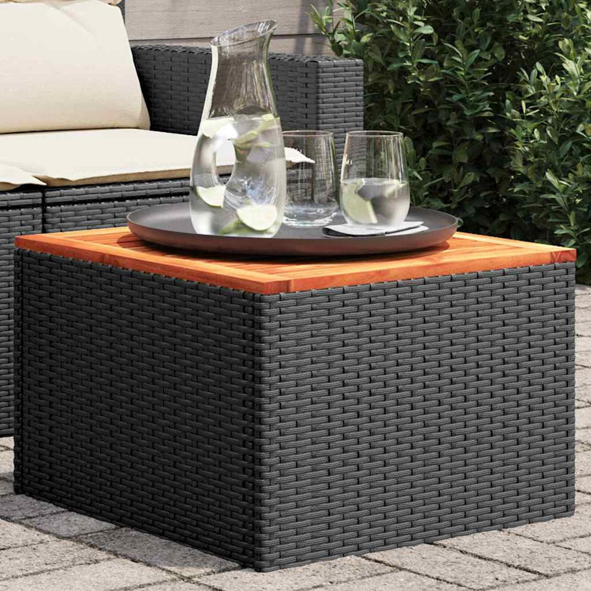 GARTENTISCH Schwarz 55/55/37 Cm Poly Rattan Und Akazienholz - Schwarz/Braun, Kunststoff (55/55/37cm) - vidaXL