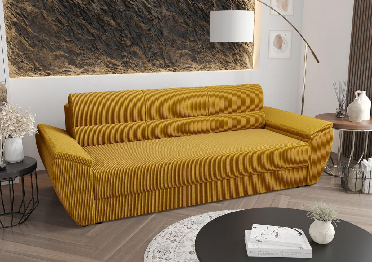 SOFA REBI BIS mit Schlaffunktion POSO 01 mit Stauraum - Goldfarben, Textil (80/78/240cm) - Bedante