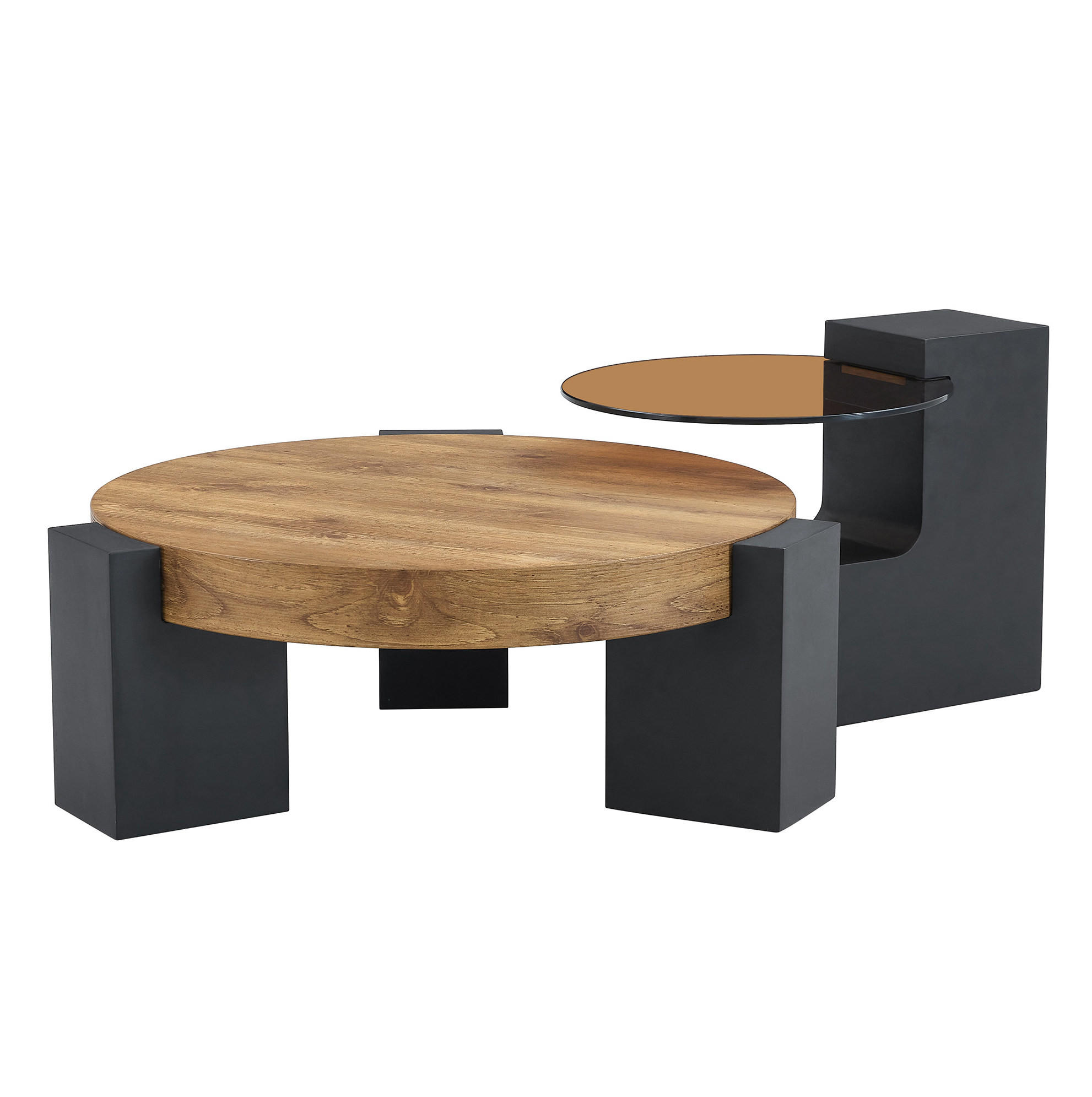 OKWISH KONFERENČNÍ stolek 61/61/30 cm černá z MDF a skla se 2 úrovněmi