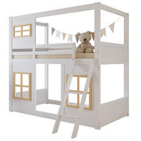 ETAGENBETT 90/200 cm in Weiß/Natur mit Fenstern und Rundumschutz - Weiß, Holz (90/200cm) - BEAOK