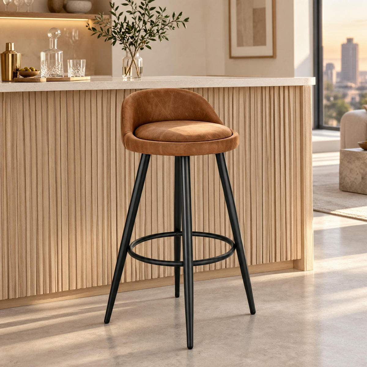 BARHOCKER 78,5 cm Braun mit Rückenlehne und Fußstütze - Braun, Holz (36.5/78.5/36.5cm) - MIVRAY