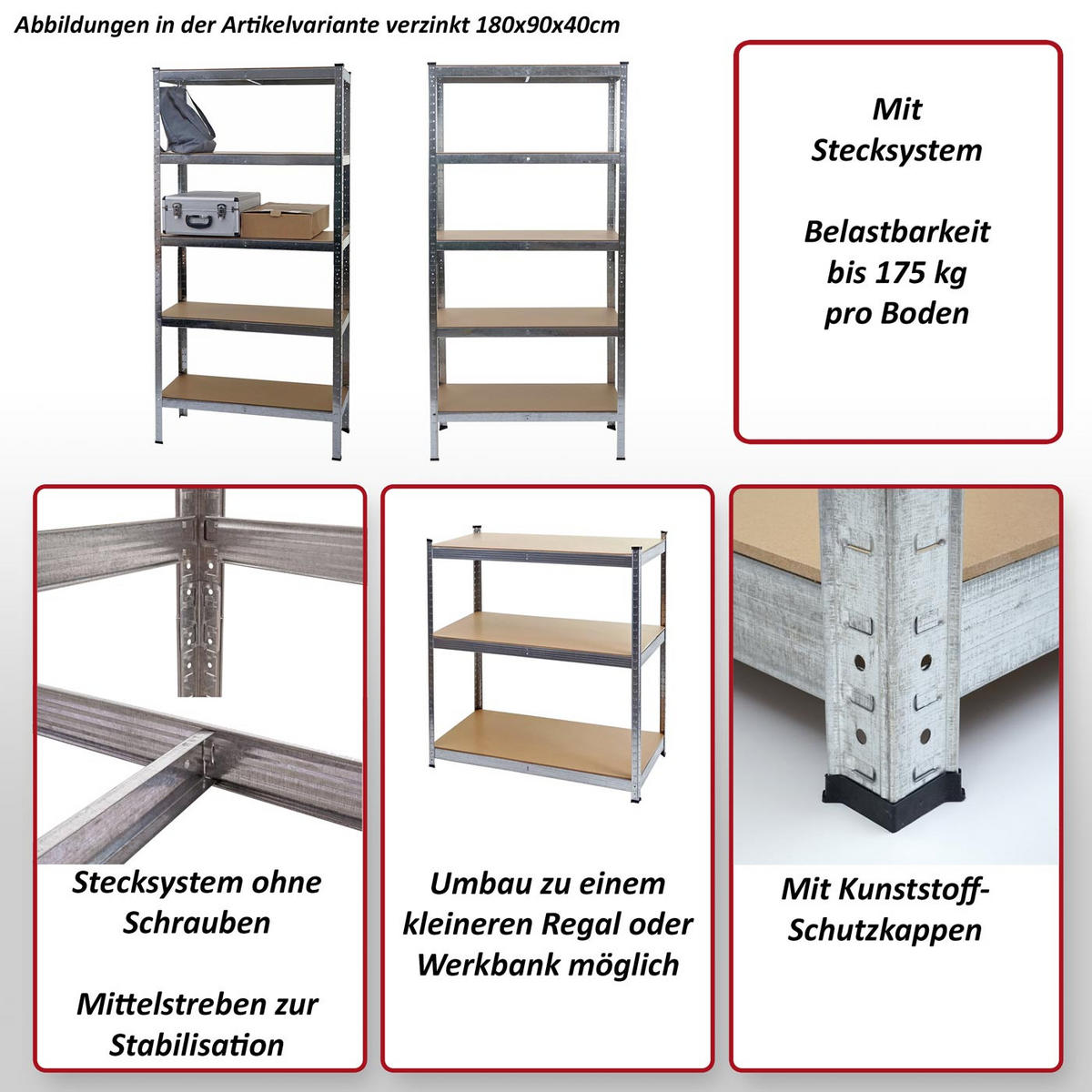 SCHWERLASTREGAL Schwarz, Braun - Schwarz/Braun, Metall (90/180/40cm) - MCW