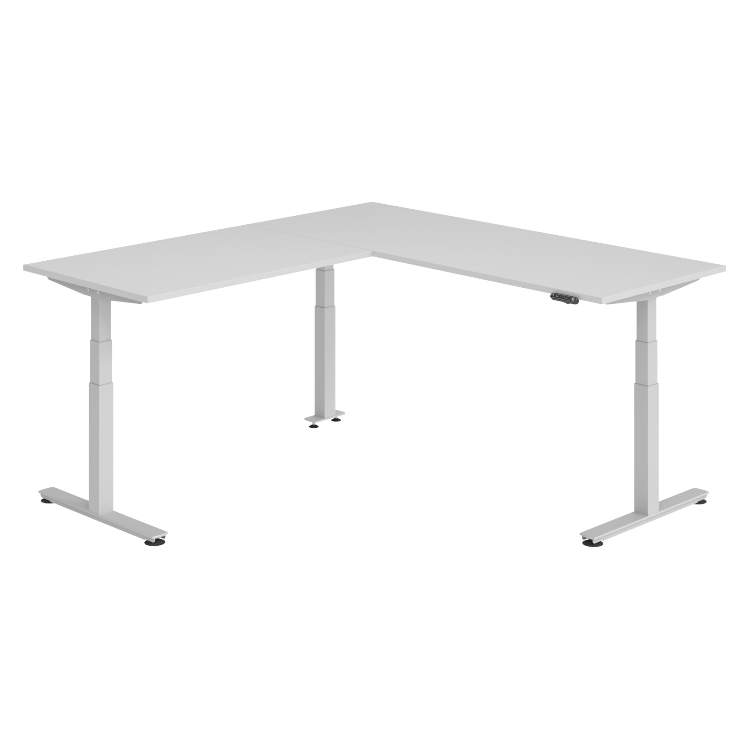 ECKSCHREIBTISCH elektrisch höhenverstellbar L-Form 220/200/74 cm in Grau/Silberfarben - Silberfarben/Grau, Holzwerkstoff (220/200/74cm) - bümö