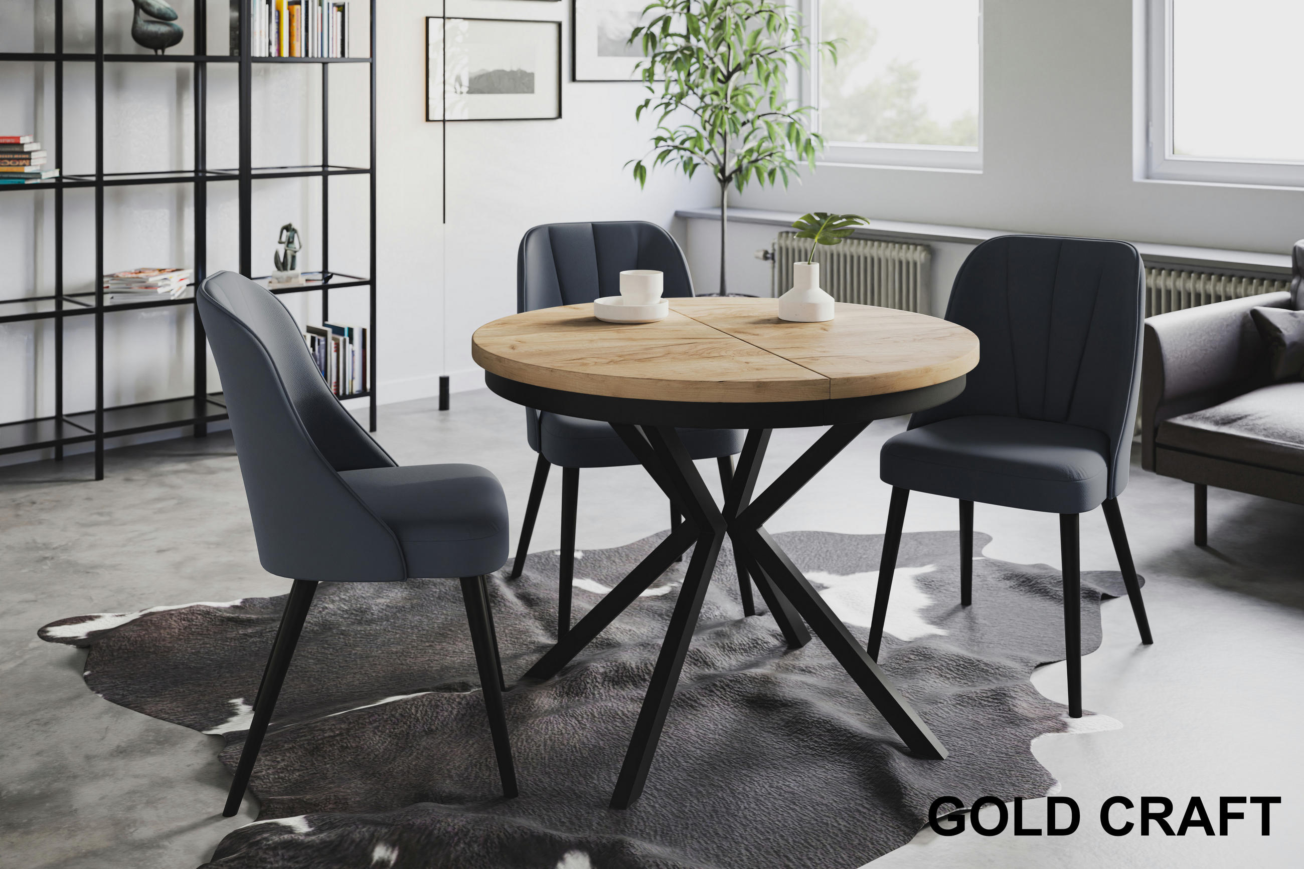 ESSZIMMERTISCH BERGO, ausziehbarer Tisch 100 cm/180 cm, Farbe: Braun, mit Metallbeinen in Farbe Schwarz - Schwarz/Braun, Holzwerkstoff (100/100/76cm) - Alpi-Möbel