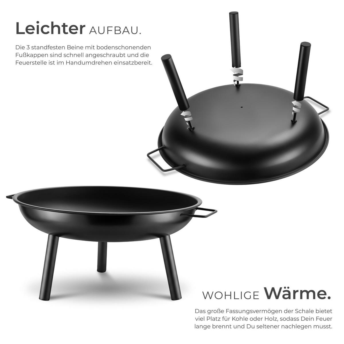 FEUERSCHALE Diablo, inkl. Schürhaken, 66,5 x 57,5 x 29,5 cm, schwarz - Schwarz, Metall (66.5/29.5/57.5cm) - tectake