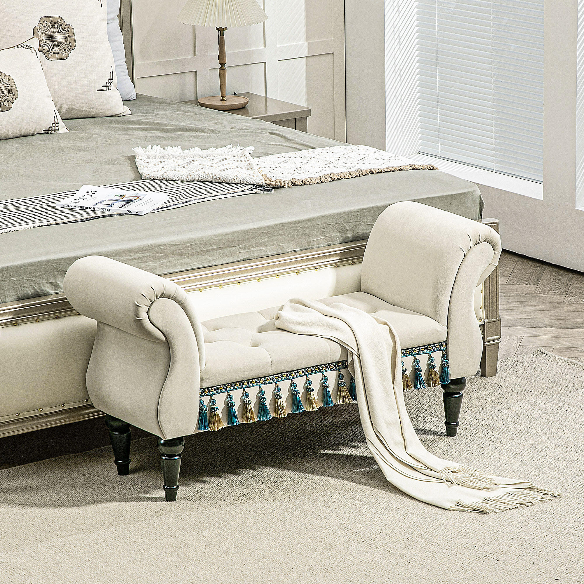 LUXUS Polsterbank, Schaumstoff, Beige, 117 x 40 x 58 cm - Beige, Kunststoff (40/58/117cm) - HOMCOM