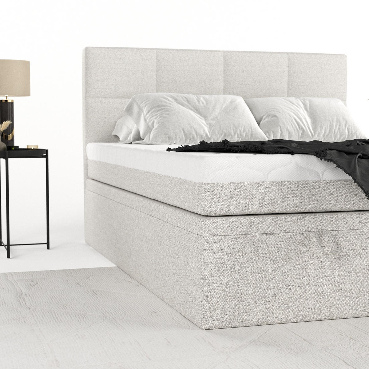 BOXBETT Tessa 200/200 cm Hellbeige im Riva Stoff - Sandfarben/Schwarz, Holz/Holzwerkstoff (200/200cm) - AltaBeds