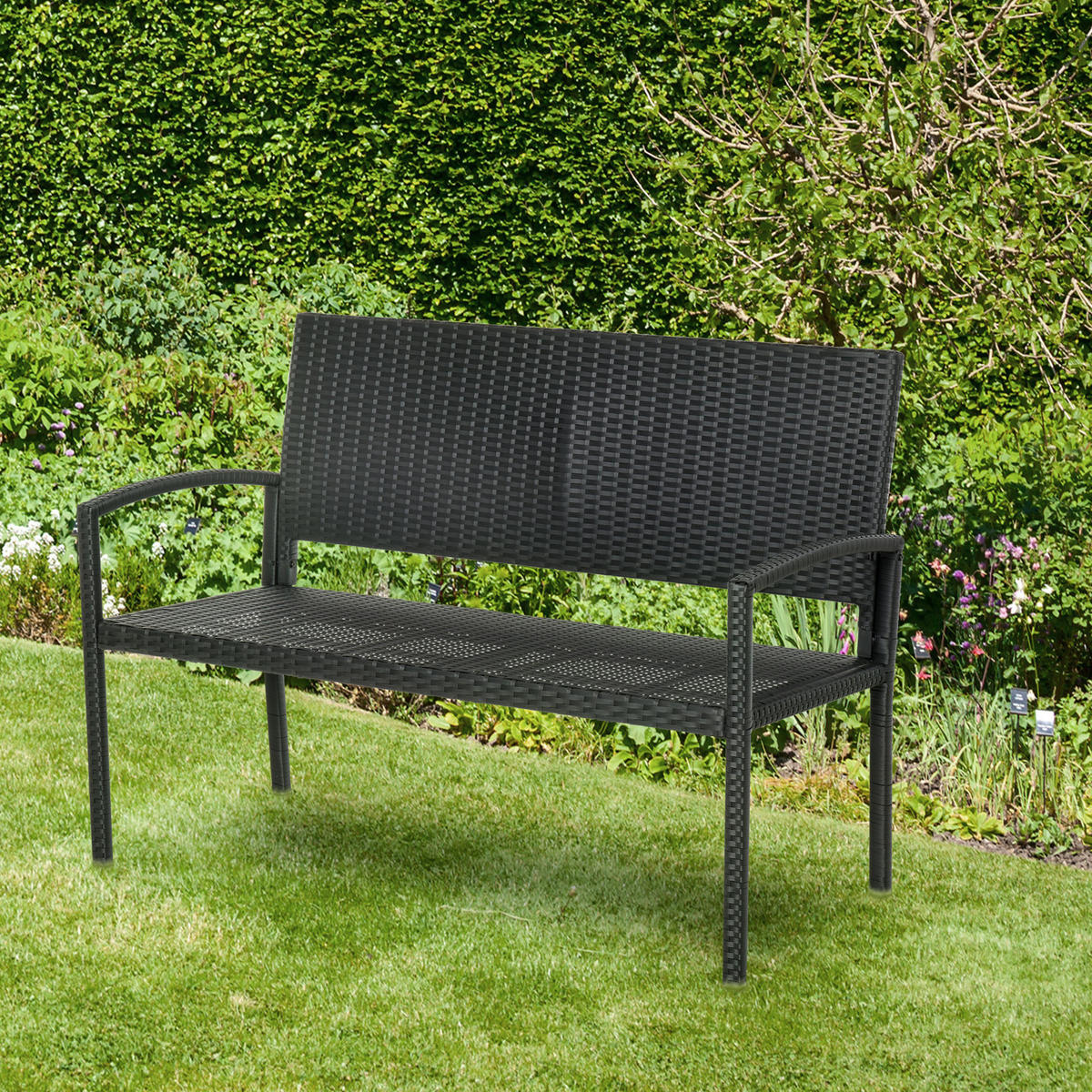 ZAHRADNÍ LAVIČKA pro 2 osoby, nosnost až 240 kg, černá, 122 x 60 x 85 cm - černá, plast (60/85/122cm) - Outsunny