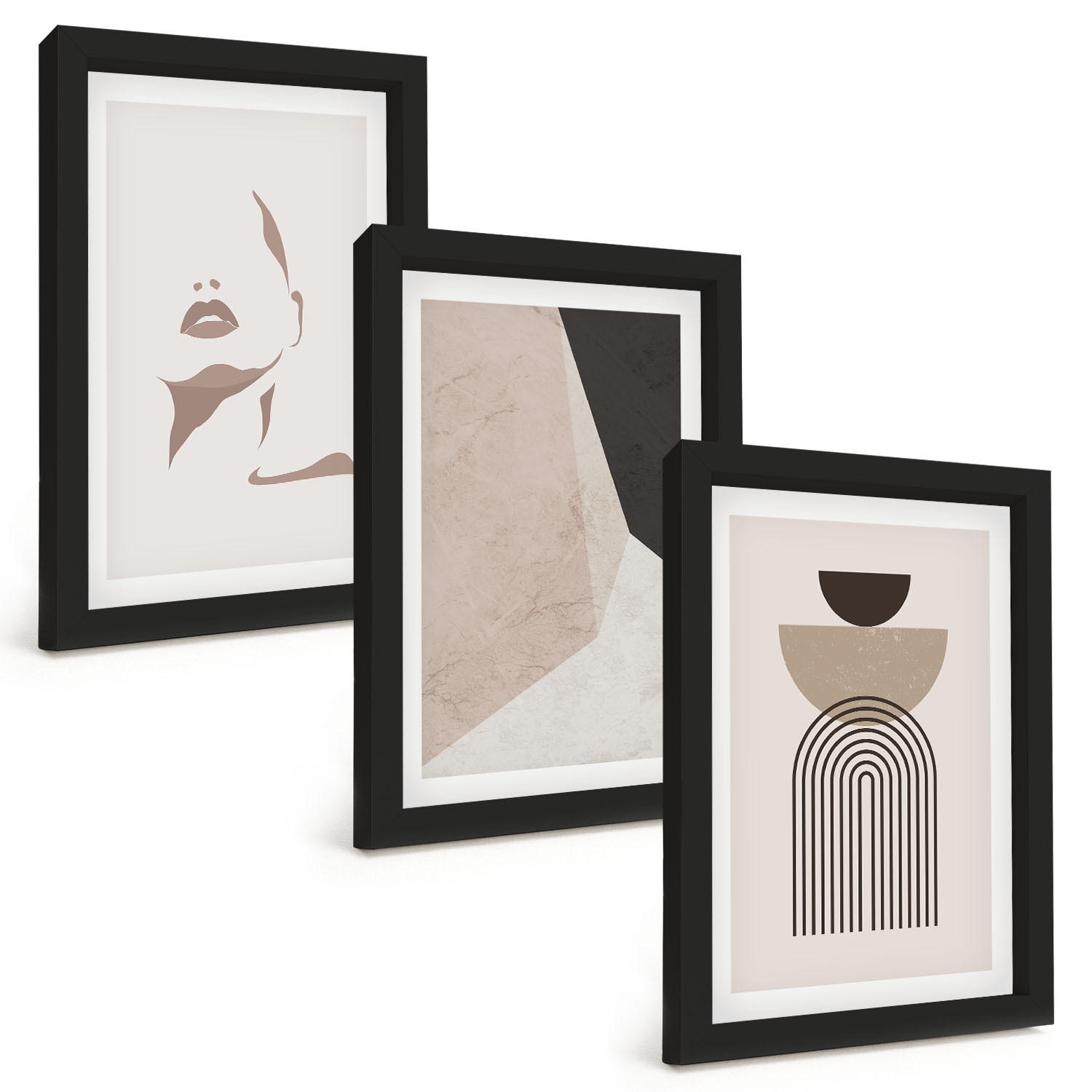 BILDER SET 3er Set - 20x30 cm Schwarzer Rahmen - Abstrakte Gesichtsformen - Schwarz, Kunststoff (20/30cm) - TULUP