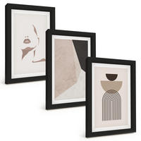 BILDER SET 3er Set - 20x30 cm Schwarzer Rahmen - Abstrakte Gesichtsformen - Schwarz, Kunststoff (20/30cm) - TULUP