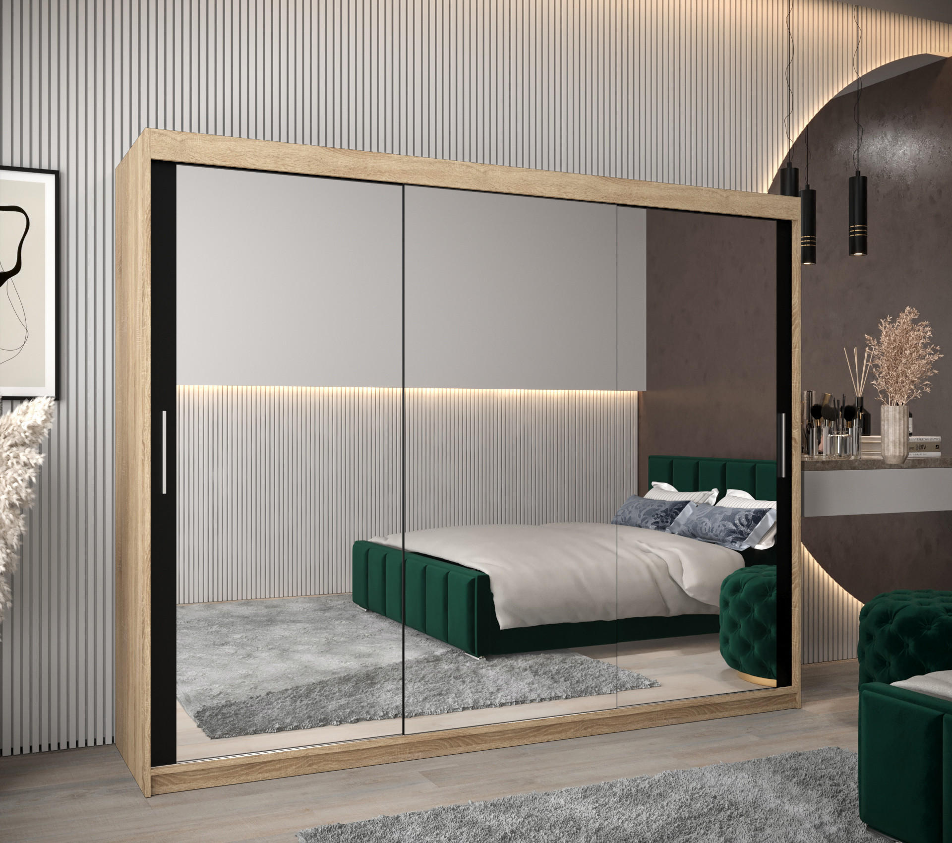 SCHWEBETÜRENSCHRANK 200/250/62 2-türig - Silberfarben/Schwarz, Holz/Kunststoff (250/200/62cm) - Abiks Möbel