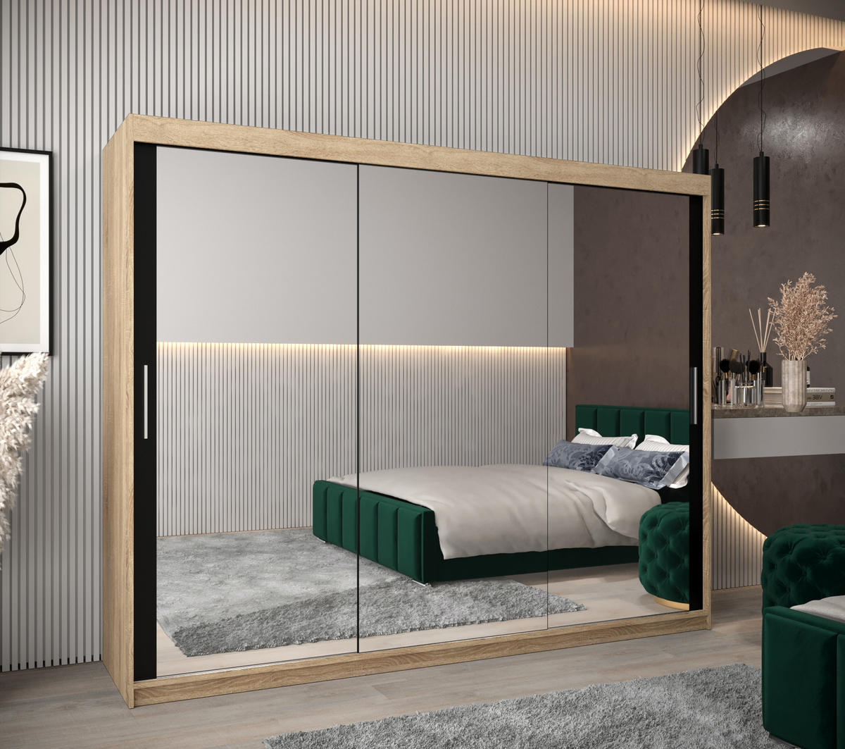 SCHWEBETÜRENSCHRANK 200/250/62 2-türig - Silberfarben/Schwarz, Holz/Kunststoff (250/200/62cm) - Abiks Möbel