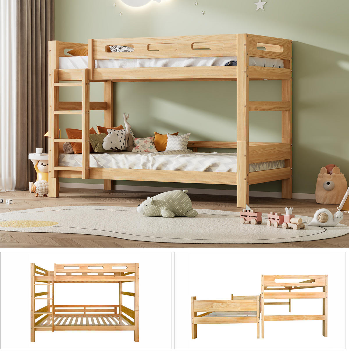 ETAGENBETT 90/200 cm aus Kiefernholz mit trennbarer Funktion Natur - Naturfarben, Holz (90/200cm) - Modenvie