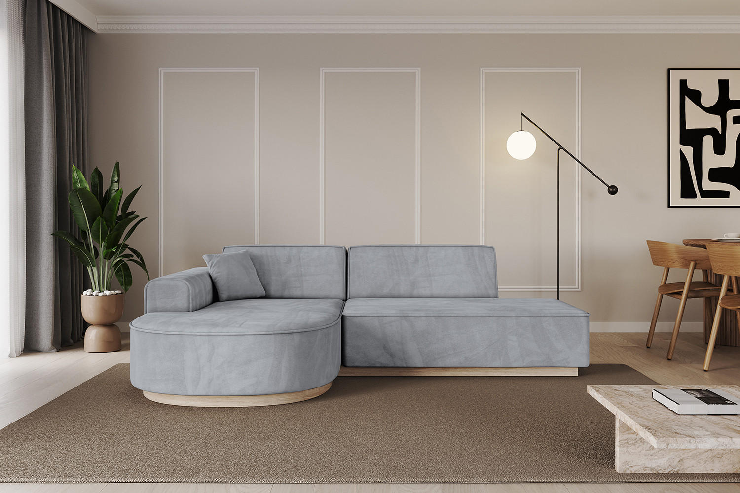 ECKSOFA Ottomane Links ARRIO-L1 - 243x171x83 cm Hellgrau - Grau, Holzwerkstoff/Textil (243/171cm) - ALTDECOR