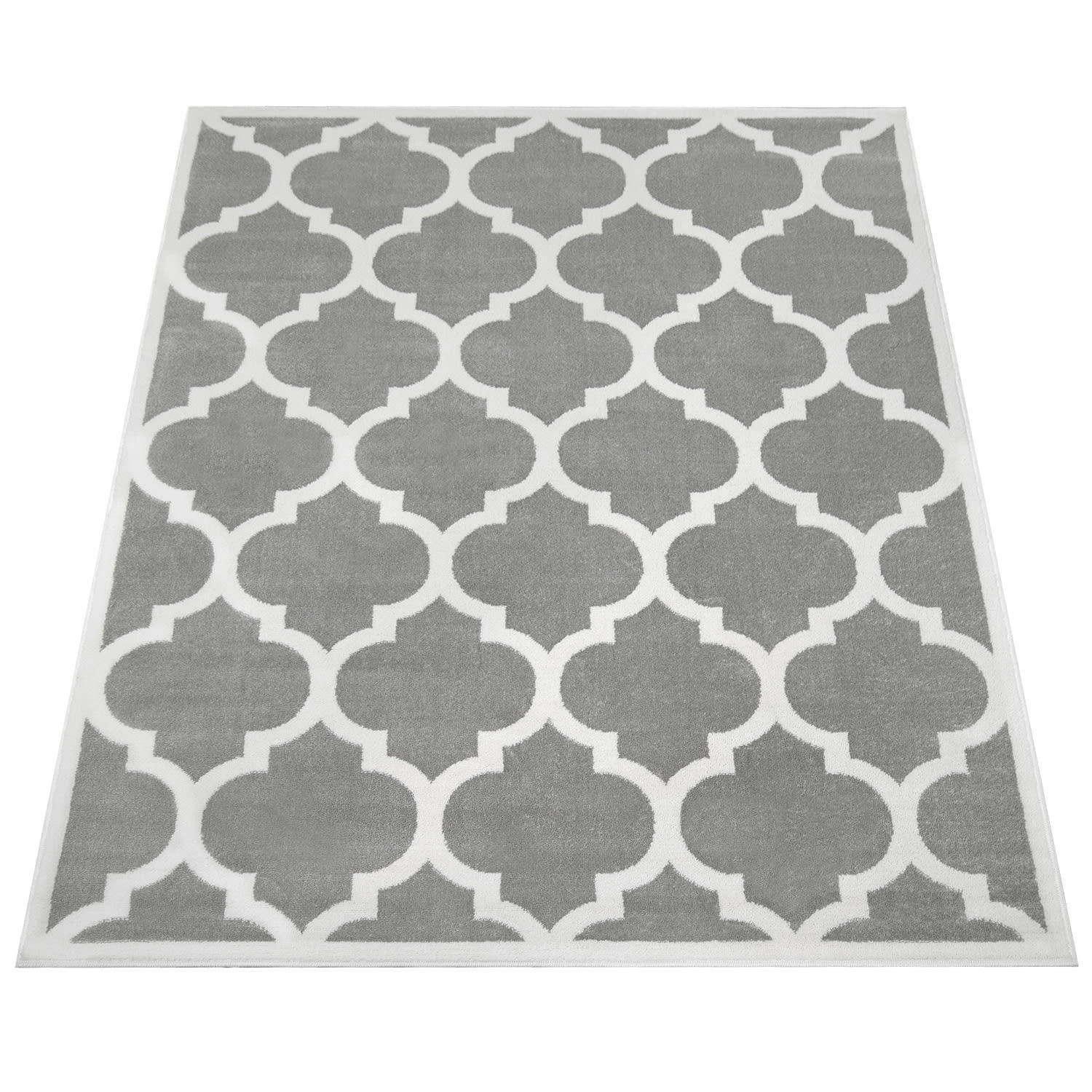 TEPPICH Kurzflor Marokkanisches Muster Wohnzimmer schmutzabweisend Grau Rechteckig 240x340 - Grau, Textil (240/340cm) - KADIMA DESIGN
