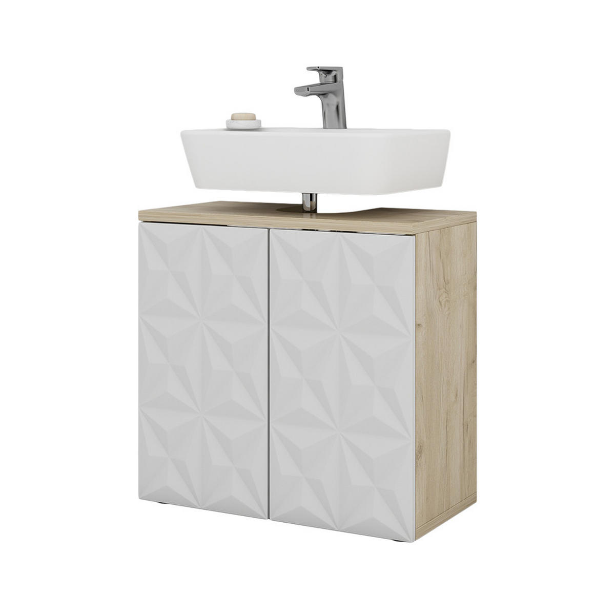 WASCHBECKENUNTERSCHRANK Edge Weiß 60 x 57 cm mit 2 Türen - Weiß, Holzwerkstoff (60/57/30cm) - Vicco