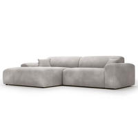 ECKSOFA mit Longchair - Cord - Hellgrau/Schwarz, Kunststoff/Textil (284/178cm) - home24