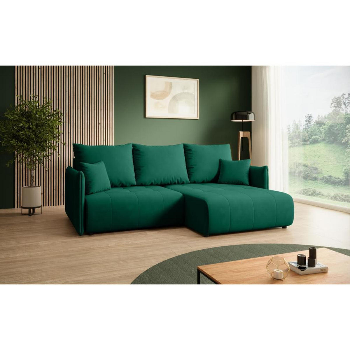 ECKSCHLAFSOFA Henry Mini grün rechts - Schwarz/Grün, Kunststoff/Textil (221/153cm) - Beautysofa