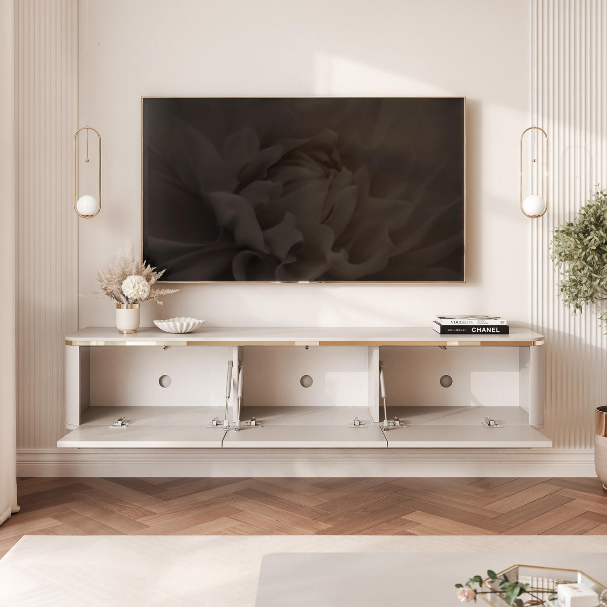 TV-LOWBOARD AZELIA Kaschmir hängend mit LED-Beleuchtung 165 cm - Kaschmir, Holzwerkstoff (165/31/35cm) - Idohome