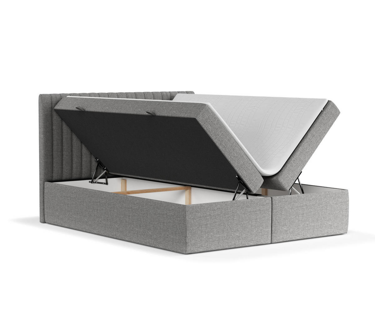 BOXBETT Spencer Grau 180/200 cm mit Matratze und Topper - Schwarz/Grau, Holz/Holzwerkstoff (180/200cm) - Maison de Reve
