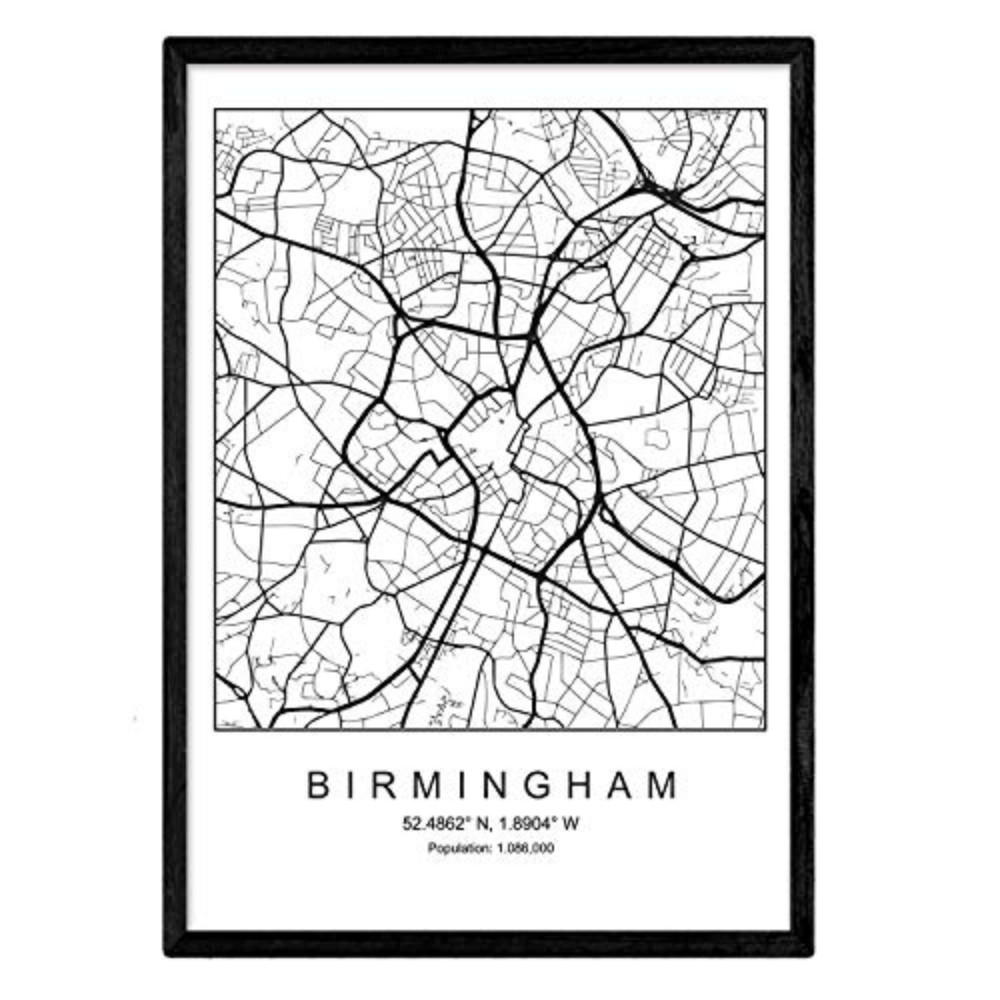 POSTER Birmingham Stadtkarte – Nordisch A3 Rahmenlos - Klar, Papier (29.7/5/42cm) - Nacnic