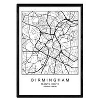 POSTER Birmingham Stadtkarte – Nordisch A3 Rahmenlos - Klar, Papier (29.7/5/42cm) - Nacnic