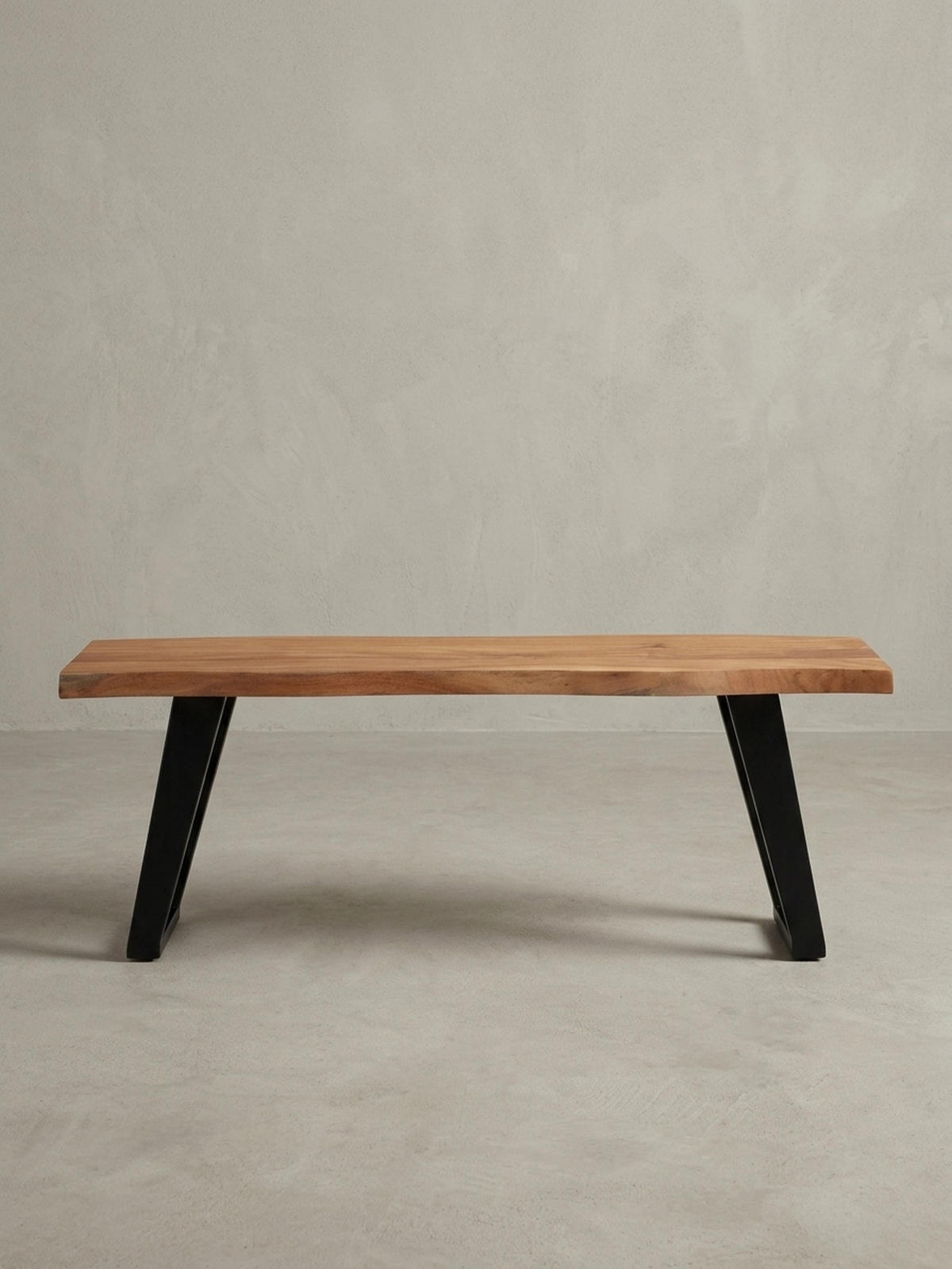 SITZBANK – Akazie Massivholz/Metall, 120x40x45,5 cm, mit Baumkante, U-Beine - Schwarz/Braun, Holz/Metall (120/46/40cm) - KADIMA DESIGN