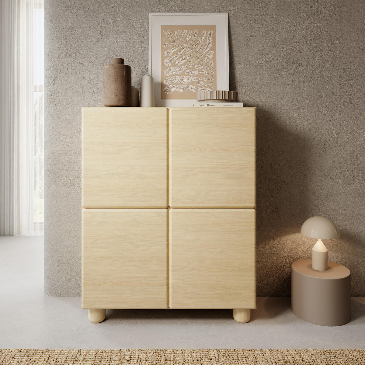 HIGHBOARD CERVI A 100 cm Eiche Vicenza - mit 4 Türen und abgerundeten Fronten - Eichefarben, Holz/Holzwerkstoff (100/125/38cm) - Ravio