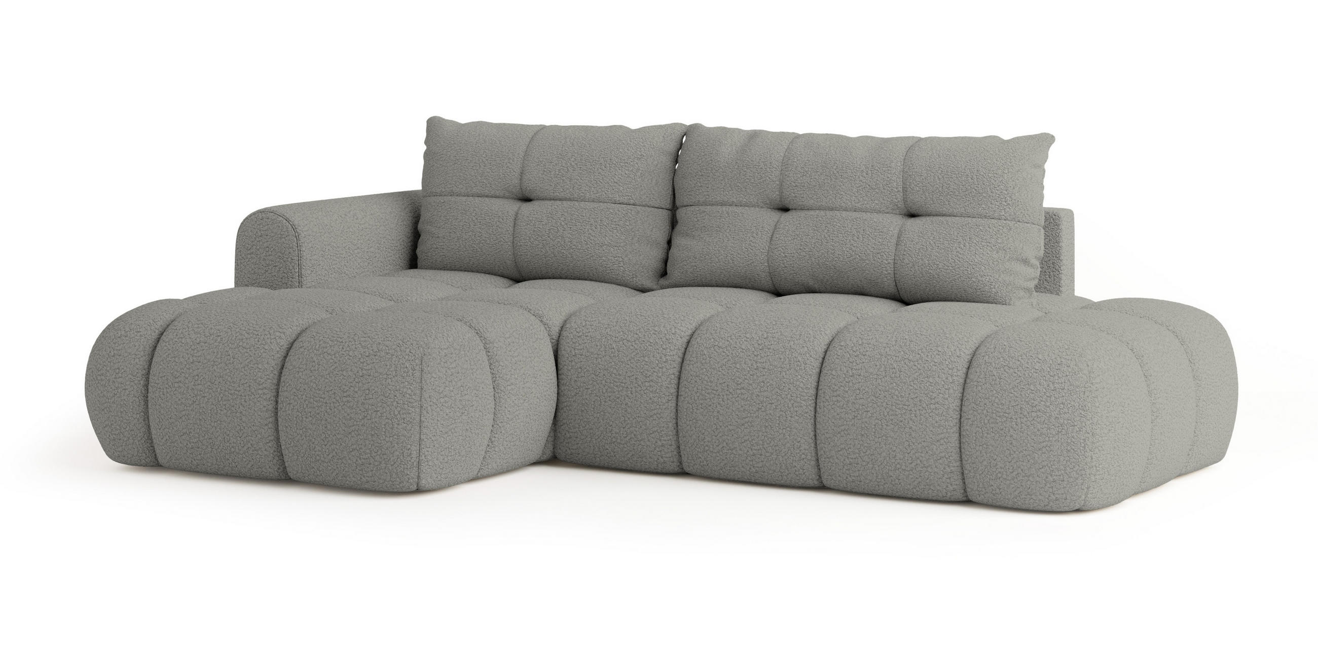 ECKSOFA FLUMA L-S Hellgrau Boucle-Stoff mit Schlaffunktion - Hellgrau, Holz (279/158cm) - MASSENO