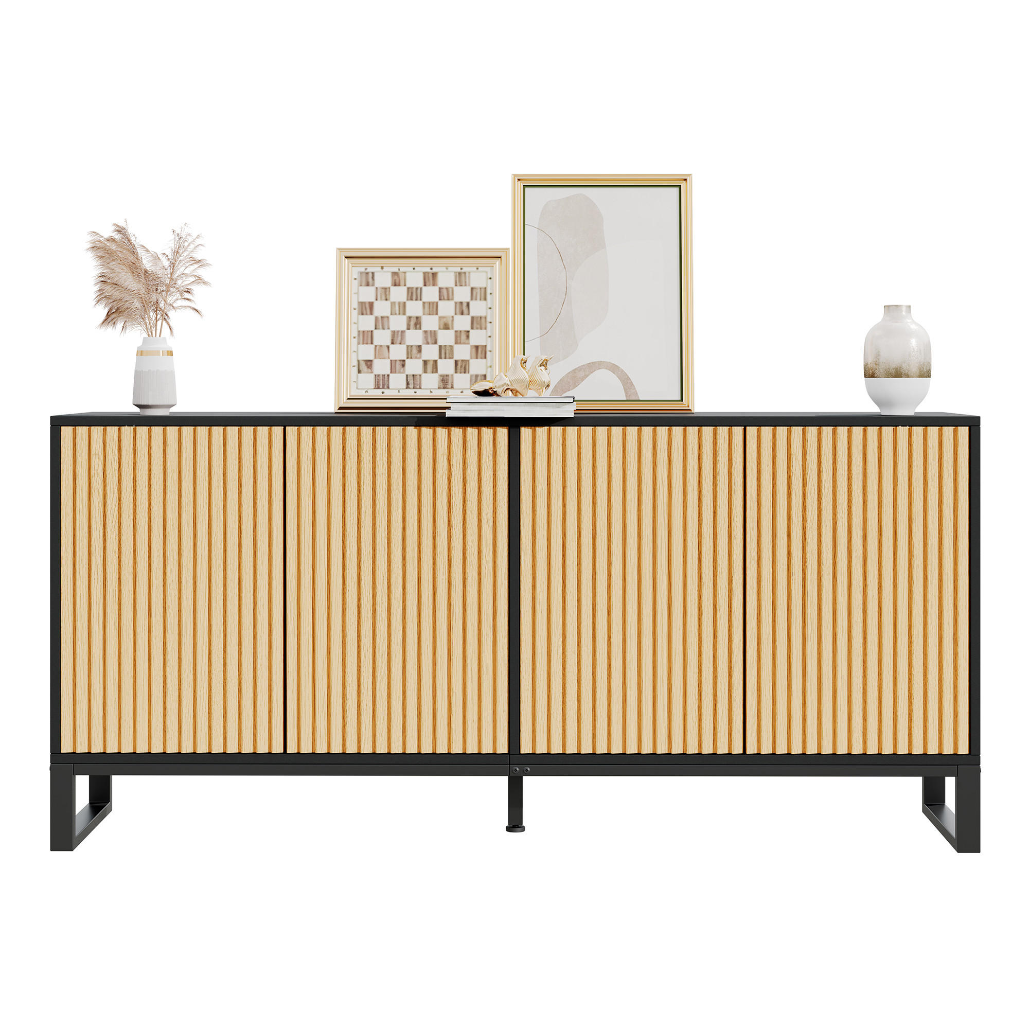 Flieks Sideboard Schwarz, Natur 160x75x40 cm