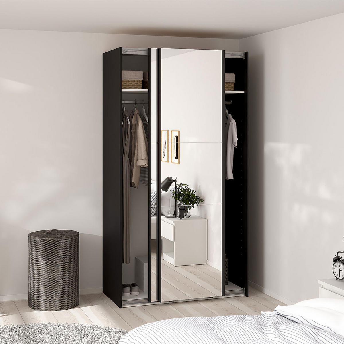 SCHIEBETÜRENSCHRANK, Como, Schwarz, Holzwerkstoff, 119 x 67 x 221 cm - Schwarz, Holzwerkstoff (119/221/67cm) - ebuy24