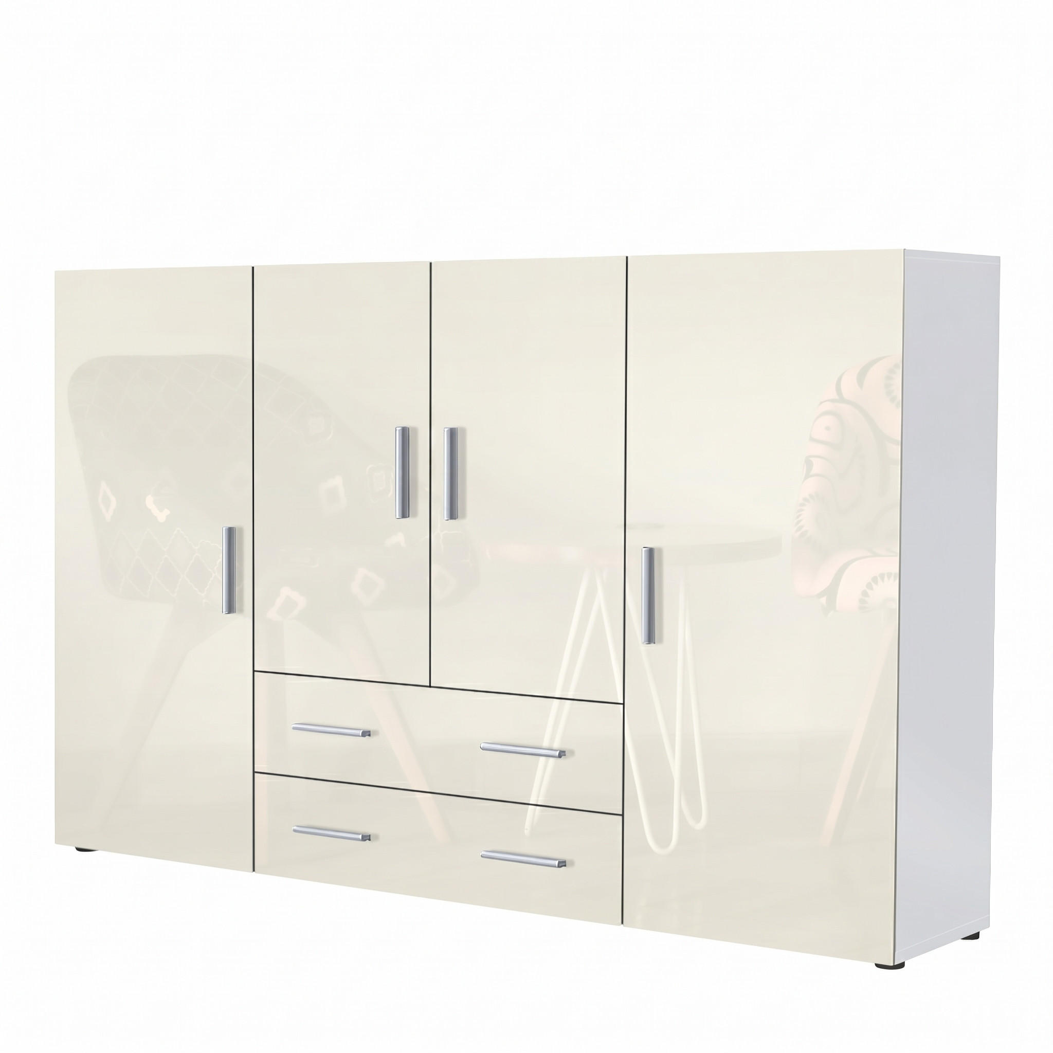 HIGHBOARD Nora Front in Creme Hochglanz - Creme, Holzwerkstoff (166/106/35cm) - Vladon