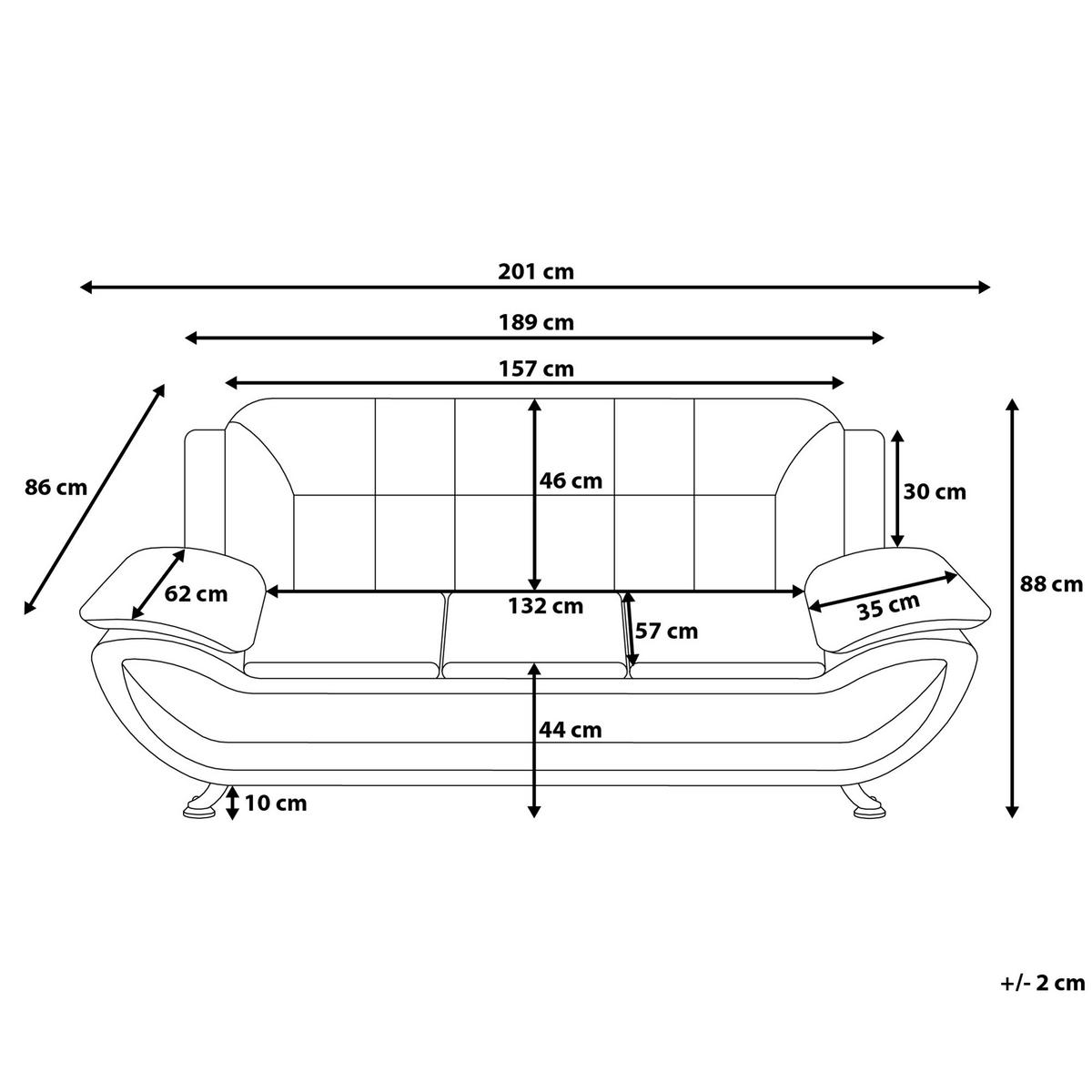 3-SITZER-SOFA Kunstleder Weiß Leira - Weiß, Kunststoff/Textil (201/88/86cm) - Beliani