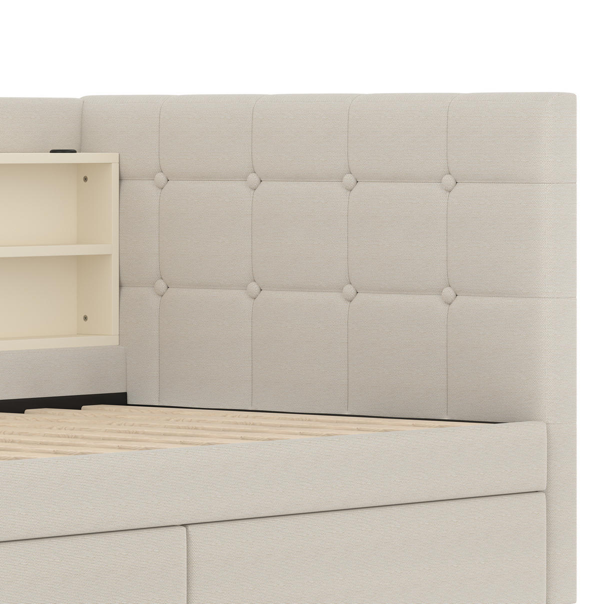 POLSTERBETT 90/200 cm Beige aus Leinen mit 2 Schubladen - Beige, Textil (90/200cm) - OKMYHOME