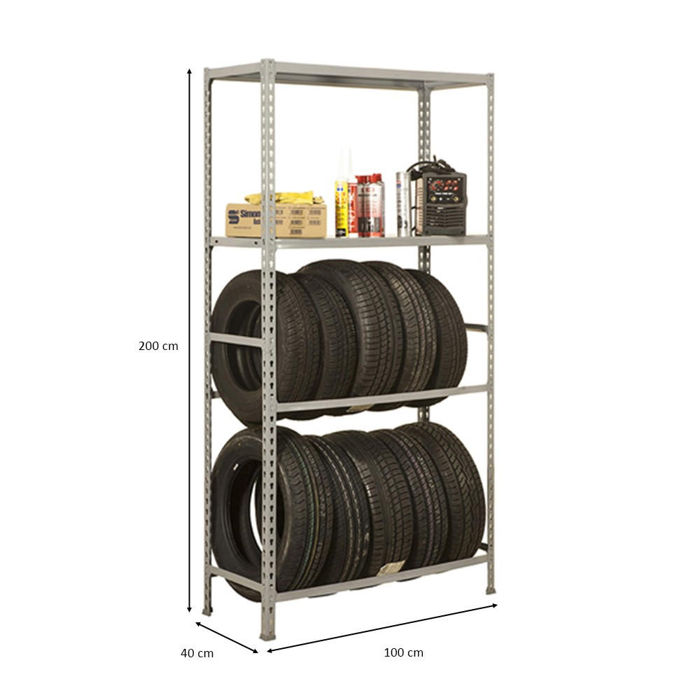 REIFENREGAL mit Ablagefläche Metal Shark NO.2 HxBxT 200 x 100 x 40 cm 12 Reifen Grau - Grau, Metall (100/200/40cm) - PROREGAL