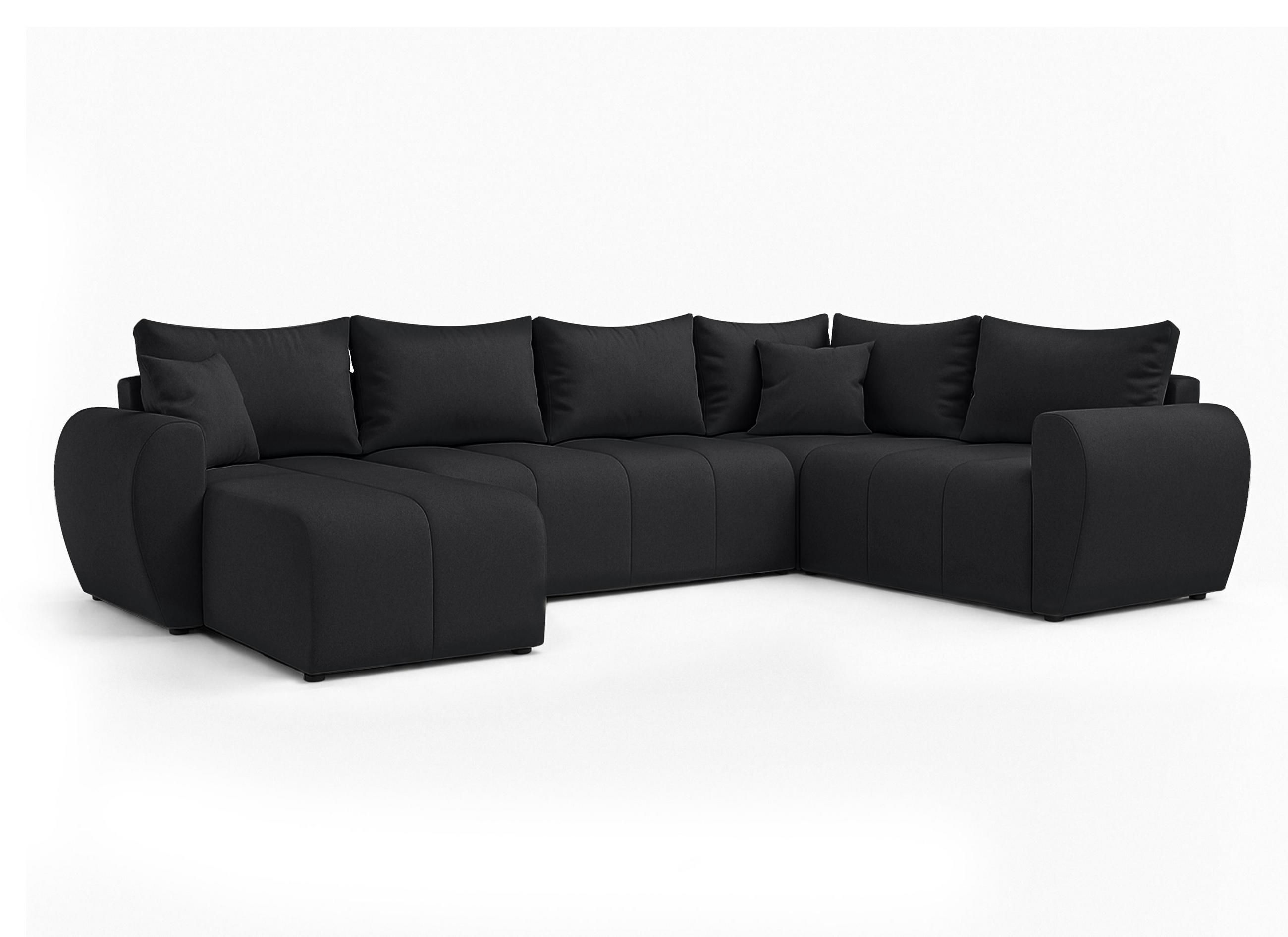 WOHNLANDSCHAFT Malatya U Form MAX Schwarz 311/145/80 cm mit Schlaffunktion - Schwarz, Kunststoff/Textil (208/80/303cm) - AX Living