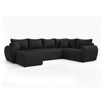 WOHNLANDSCHAFT Malatya U Form MAX Schwarz 311/145/80 cm mit Schlaffunktion - Schwarz, Kunststoff/Textil (208/80/303cm) - AX Living