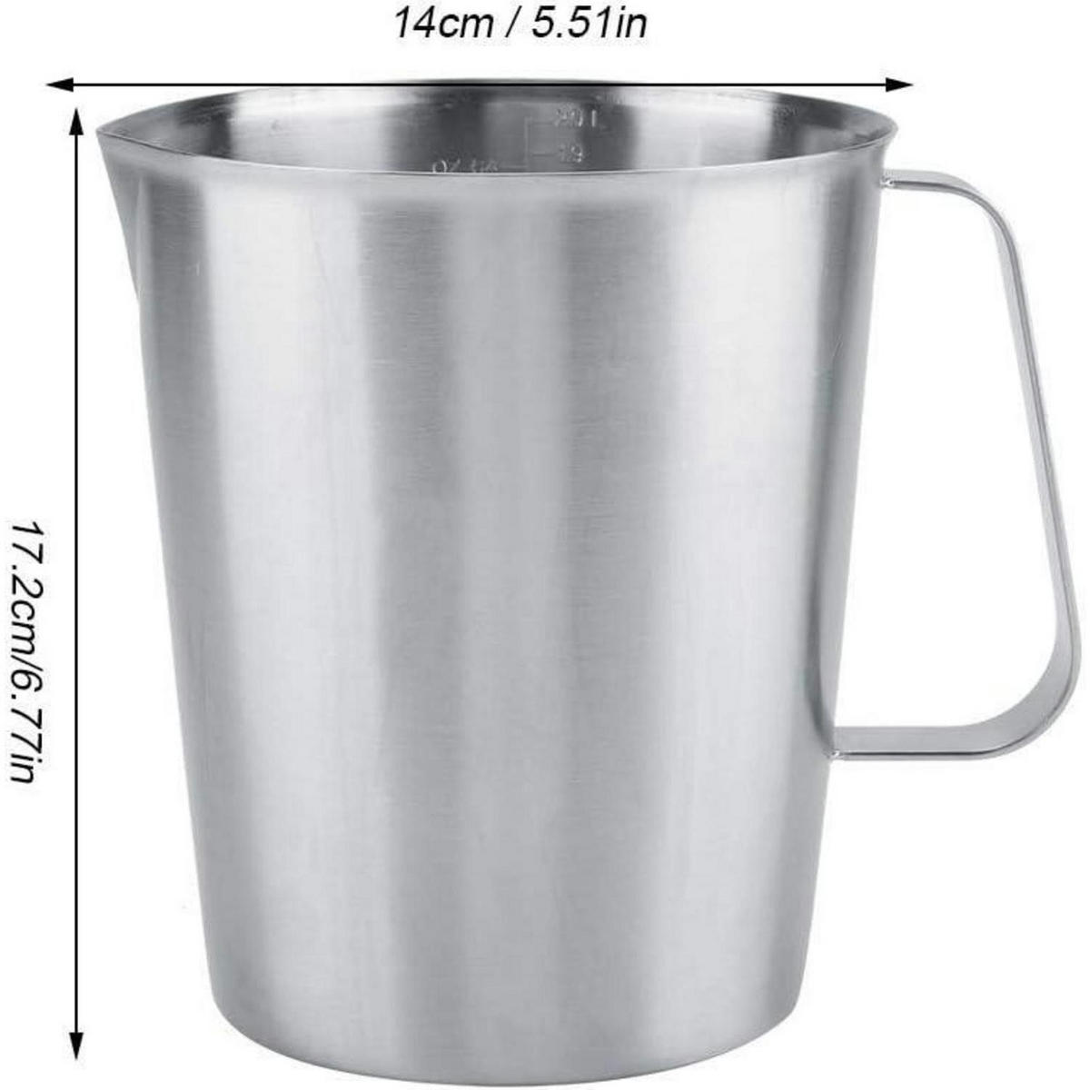 MESSBECHER Edelstahl 2000 ml mit Griff - Silberfarben, Metall (2L)