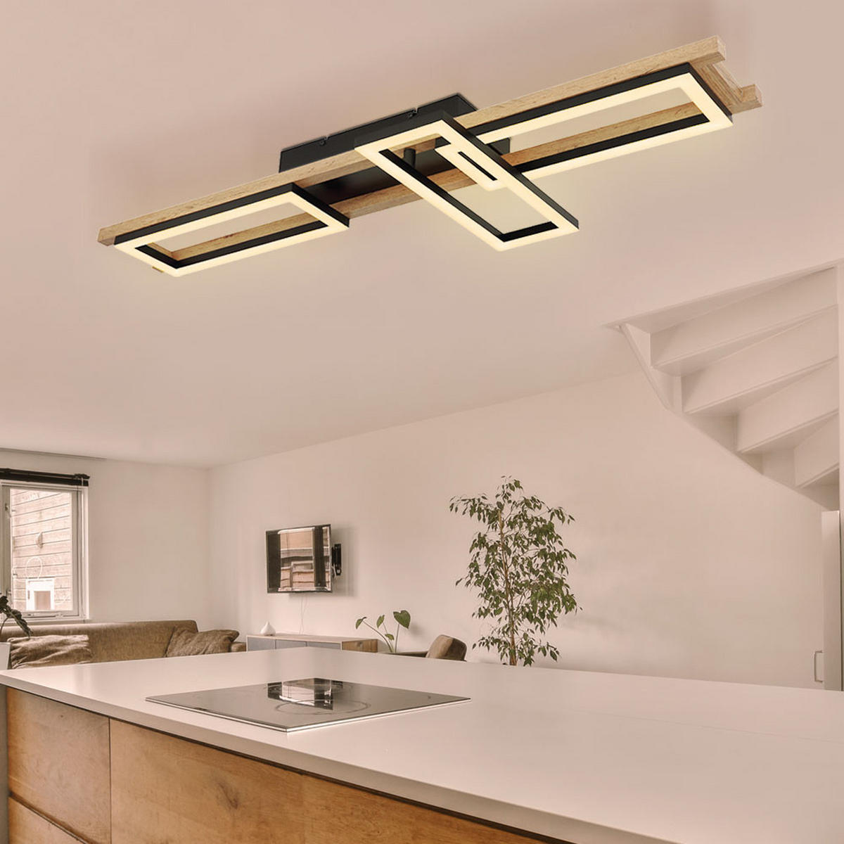 LED DECKENLEUCHTE ILLA Braun Holzoptik - Braun, Metall (100/13.5/11cm) - Globo Lighting