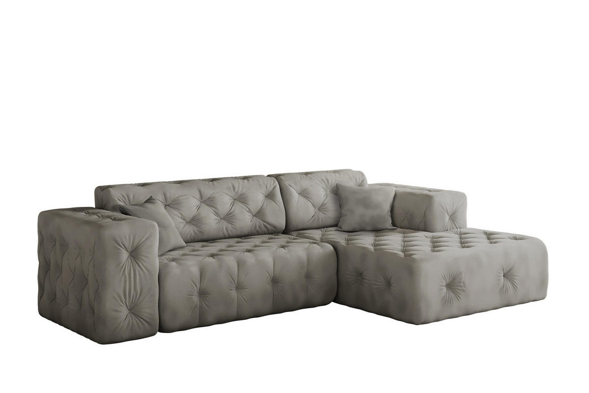 ECKSOFA L-Form Gesteppt LUX Stoff Whisper Rechts Silber - Silberfarben, Holz/Kunststoff (266/165cm) - Kaiser Möbel