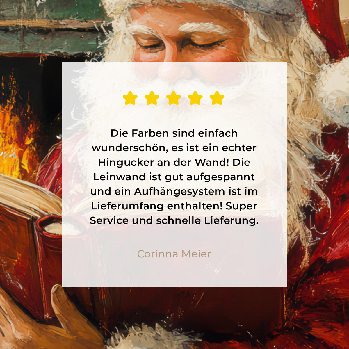 LEINWANDBILD Weihnachten - Weihnachtsmann - Winter - Open Fireside 50x50 cm - Dunkelrot, Textil (50/50cm) - MuchoWow