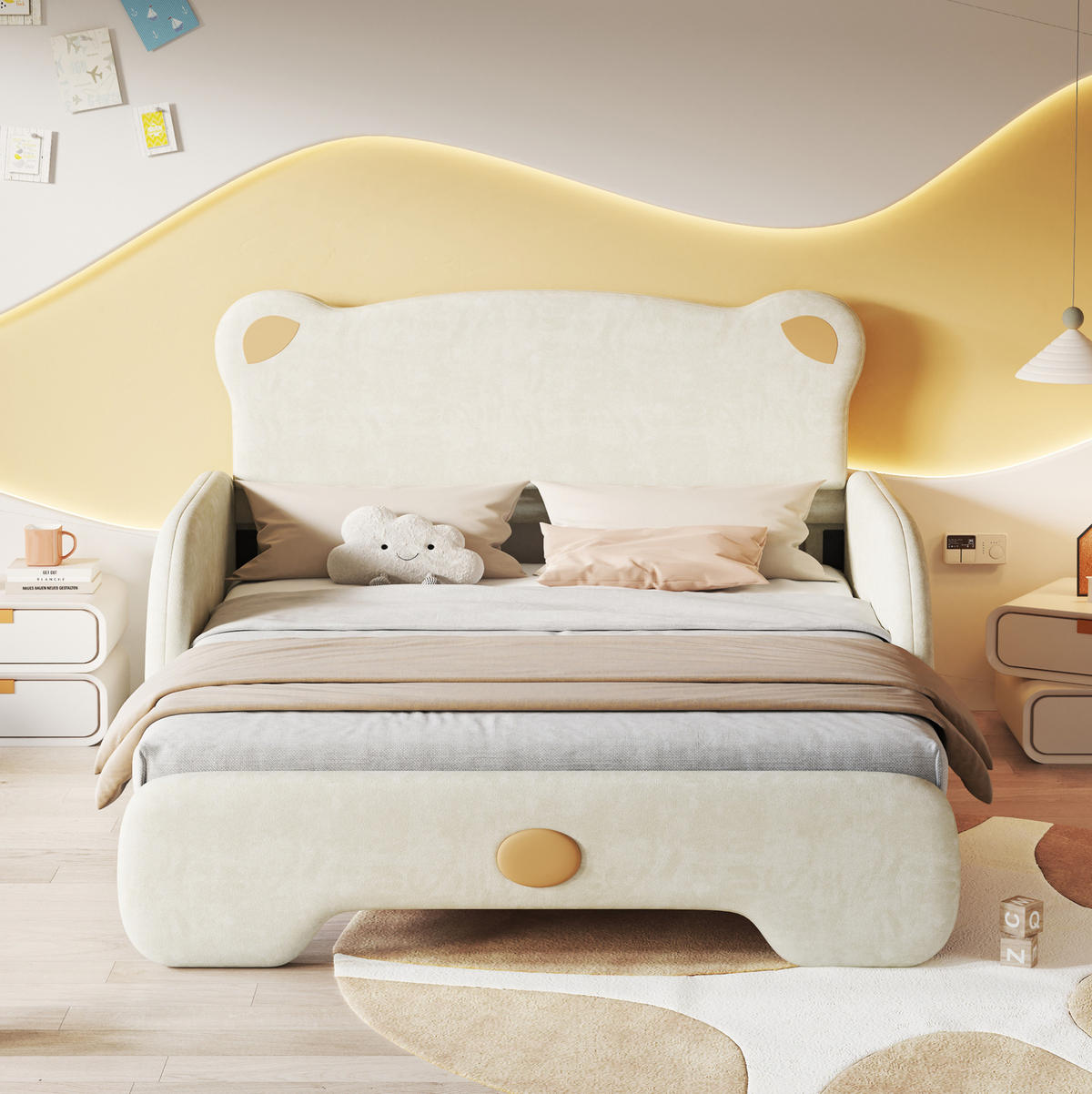 POLSTERBETT 140/200 cm beige aus Samt mit Ausziehbett - Beige, Textil (140/200cm) - OKWISH