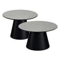 COUCHTISCHE 2er Set Hellgrau - Schwarz/Braun, Leder/Holzwerkstoff (0.75/0.75/114cm) - Furnhouse