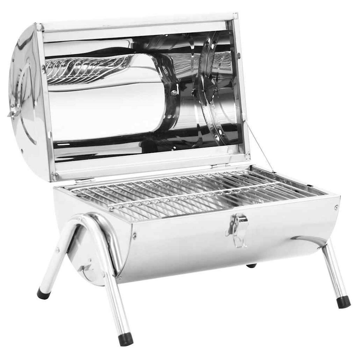 HOLZKOHLEGRILL Tragbarer Tischgrill Edelstahl Doppelrost - Silberfarben, Metall (30/36.8/42cm) - vidaXL